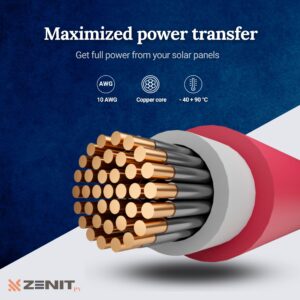 ZenitPV - 20 Ft 10AWG - Solar Extension Cable with connectors pre-Installed at one end + Two Extra Free Pairs of Connector - (20 Feet)