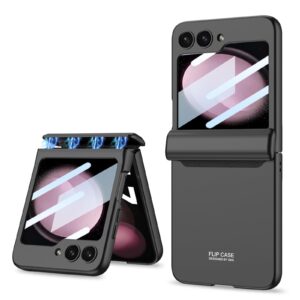 dootoo for samsung galaxy z flip 5 case magnetic hinge protection cover with screen protector all-inclusive shockproof case for galaxy z flip 5 (2023) (black)