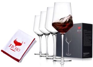 jbho polishing cloth, wine glasses polishing cloths and 17 oz lead-free wine glasses set of 4, hand blown durable crystal wine glasses