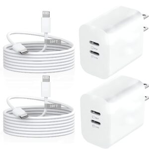 USB C Fast Charger,[MFi Certified] 2 Pack 40W Dual Port Charger Fast Charging with 10 FT Long Type C to Lightning Cable 20W PD Power Adapter for iPhone 14 13 12 11 Pro Xs Xr X 8 Block