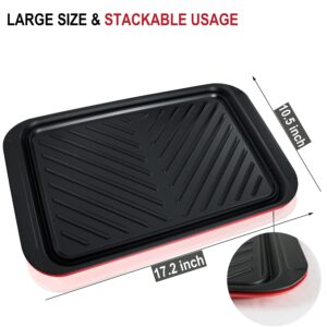 Czlizdyt Grilling Prep and Serve Trays, BBQ Tray for Raw and Cooked Food, Melamine Serving Trays for Food, Set of 2, Black and Red, Napkin and Cleaning Clothes Included