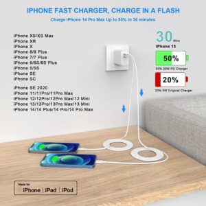 USB C Fast Charger,[MFi Certified] 2 Pack 40W Dual Port Charger Fast Charging with 10 FT Long Type C to Lightning Cable 20W PD Power Adapter for iPhone 14 13 12 11 Pro Xs Xr X 8 Block