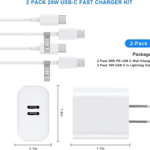 USB C Fast Charger,[MFi Certified] 2 Pack 40W Dual Port Charger Fast Charging with 10 FT Long Type C to Lightning Cable 20W PD Power Adapter for iPhone 14 13 12 11 Pro Xs Xr X 8 Block