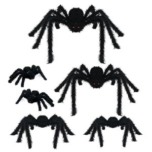nirohee halloween decorations outdoor, 6 pack giant spider halloween party decor large halloween spiders outside decorations, scary spiders with bendable legs for lawn, yard, spider web, wall, window