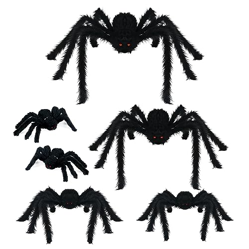 Nirohee Halloween Decorations Outdoor, 6 Pack Giant Spider Halloween Party Decor Large Halloween Spiders Outside Decorations, Scary Spiders with Bendable Legs for Lawn, Yard, Spider Web, Wall, Window