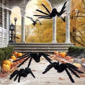 Nirohee Halloween Decorations Outdoor, 6 Pack Giant Spider Halloween Party Decor Large Halloween Spiders Outside Decorations, Scary Spiders with Bendable Legs for Lawn, Yard, Spider Web, Wall, Window