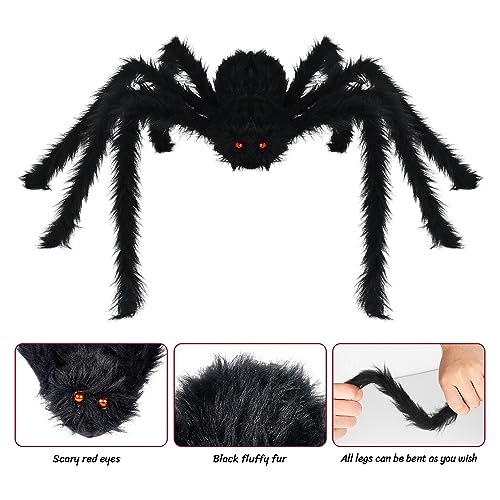 Nirohee Halloween Decorations Outdoor, 6 Pack Giant Spider Halloween Party Decor Large Halloween Spiders Outside Decorations, Scary Spiders with Bendable Legs for Lawn, Yard, Spider Web, Wall, Window