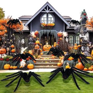 Nirohee Halloween Decorations Outdoor, 6 Pack Giant Spider Halloween Party Decor Large Halloween Spiders Outside Decorations, Scary Spiders with Bendable Legs for Lawn, Yard, Spider Web, Wall, Window