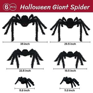 Nirohee Halloween Decorations Outdoor, 6 Pack Giant Spider Halloween Party Decor Large Halloween Spiders Outside Decorations, Scary Spiders with Bendable Legs for Lawn, Yard, Spider Web, Wall, Window