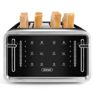 Gevi Toaster 4 Slice,Led Display Touchscreen Bagel Toaster with Dual Control Panels of Bagel/Reheat/Defrost/Cancel/Toasting One Slice/Longer Function,6 Shade Setting