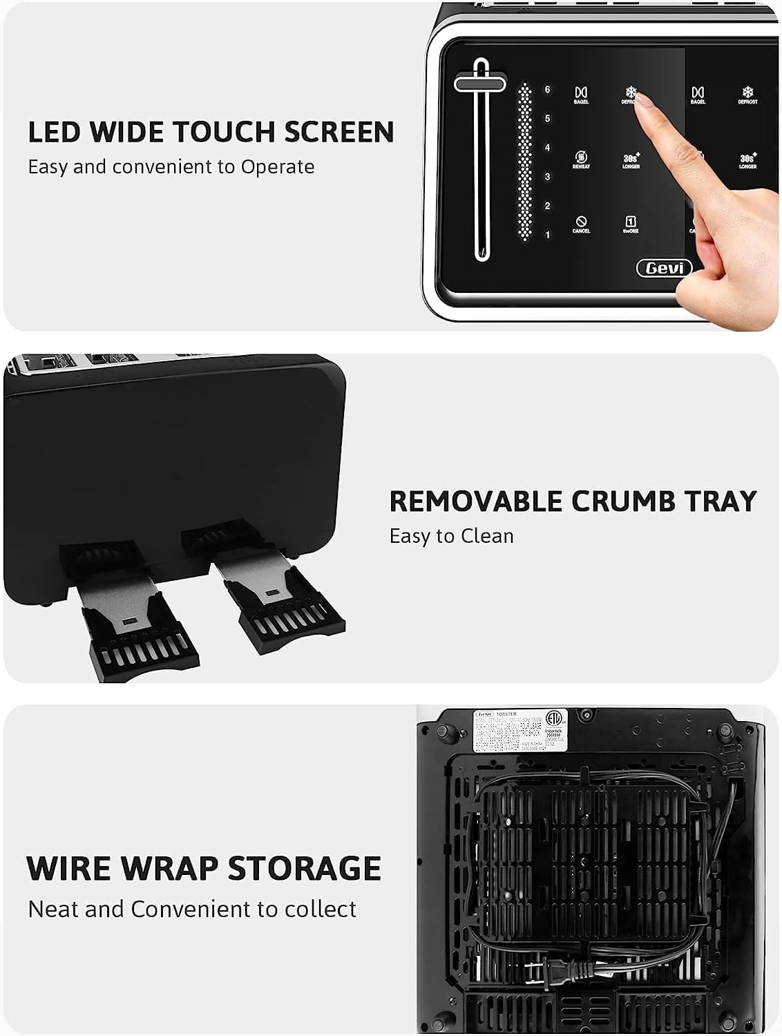 Gevi Toaster 4 Slice,Led Display Touchscreen Bagel Toaster with Dual Control Panels of Bagel/Reheat/Defrost/Cancel/Toasting One Slice/Longer Function,6 Shade Setting