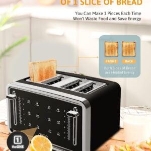 Gevi Toaster 4 Slice,Led Display Touchscreen Bagel Toaster with Dual Control Panels of Bagel/Reheat/Defrost/Cancel/Toasting One Slice/Longer Function,6 Shade Setting