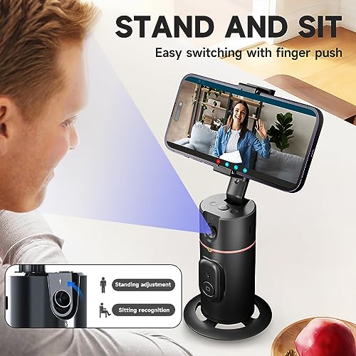 Auto Face Tracking Tripod - 360° Rotation Auto Tracking Phone Holder, No App, Phone Camera Mount with Remote and Gesture Control, Rechargeable Smart Shooting Holder for Video Recording (No Light)
