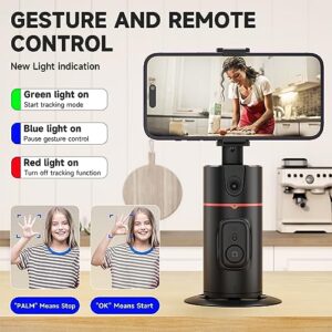 Auto Face Tracking Tripod - 360° Rotation Auto Tracking Phone Holder, No App, Phone Camera Mount with Remote and Gesture Control, Rechargeable Smart Shooting Holder for Video Recording (No Light)