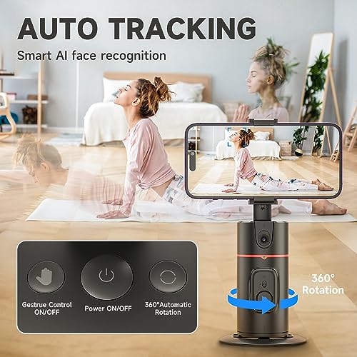 Auto Face Tracking Tripod - 360° Rotation Auto Tracking Phone Holder, No App, Phone Camera Mount with Remote and Gesture Control, Rechargeable Smart Shooting Holder for Video Recording (No Light)