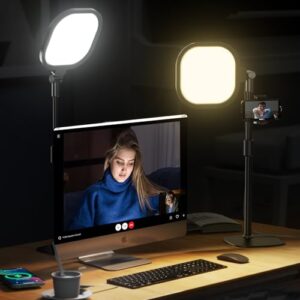 litones desktop video conference light for zoom meeting, computer, laptop, work from home with nature soft light, adjustable brightness & color temp and flexible stand & versatile phone holder