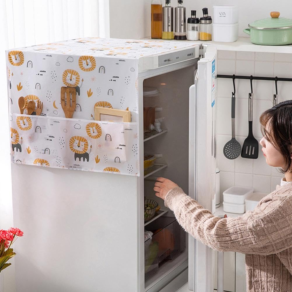 SHOUD Dust-Proof Refrigerator Cover Cotton Washing Machine Top Protector with Side Storage Bags,Fridge Dust Cover,Washing Machine Top Cover Front Load,Universal Cover Cloth for Home and Kitchen