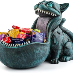 ehuoyan Candy Bowl Dish Big Mouth Black Cat Statue Gothic Decor Cookie Jar Jewelry Trinket Dish Planter Snack Storage Tray Key Bowl for Entryway Table Home Decor