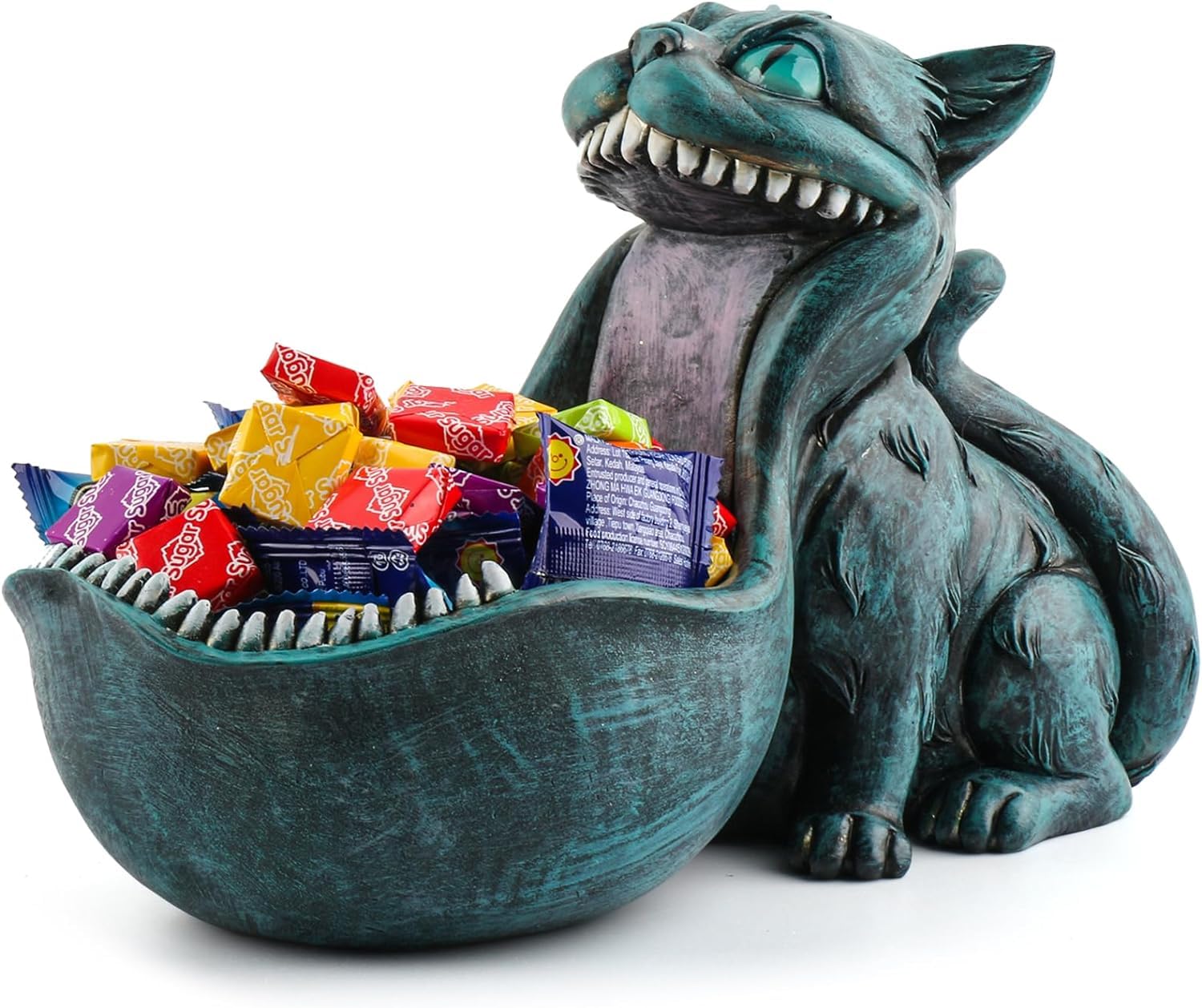 ehuoyan Candy Bowl Dish Big Mouth Black Cat Statue Gothic Decor Cookie Jar Jewelry Trinket Dish Planter Snack Storage Tray Key Bowl for Entryway Table Home Decor