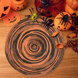 AHHFSMEI Round Braided Halloween Placemats 15 Inch Round Table Mats for Dining Tables Natural Woven Heat Resistant Place mats Set of 6 (Orange Black)