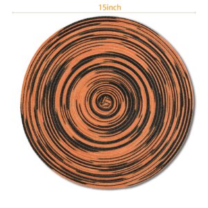 AHHFSMEI Round Braided Halloween Placemats 15 Inch Round Table Mats for Dining Tables Natural Woven Heat Resistant Place mats Set of 6 (Orange Black)