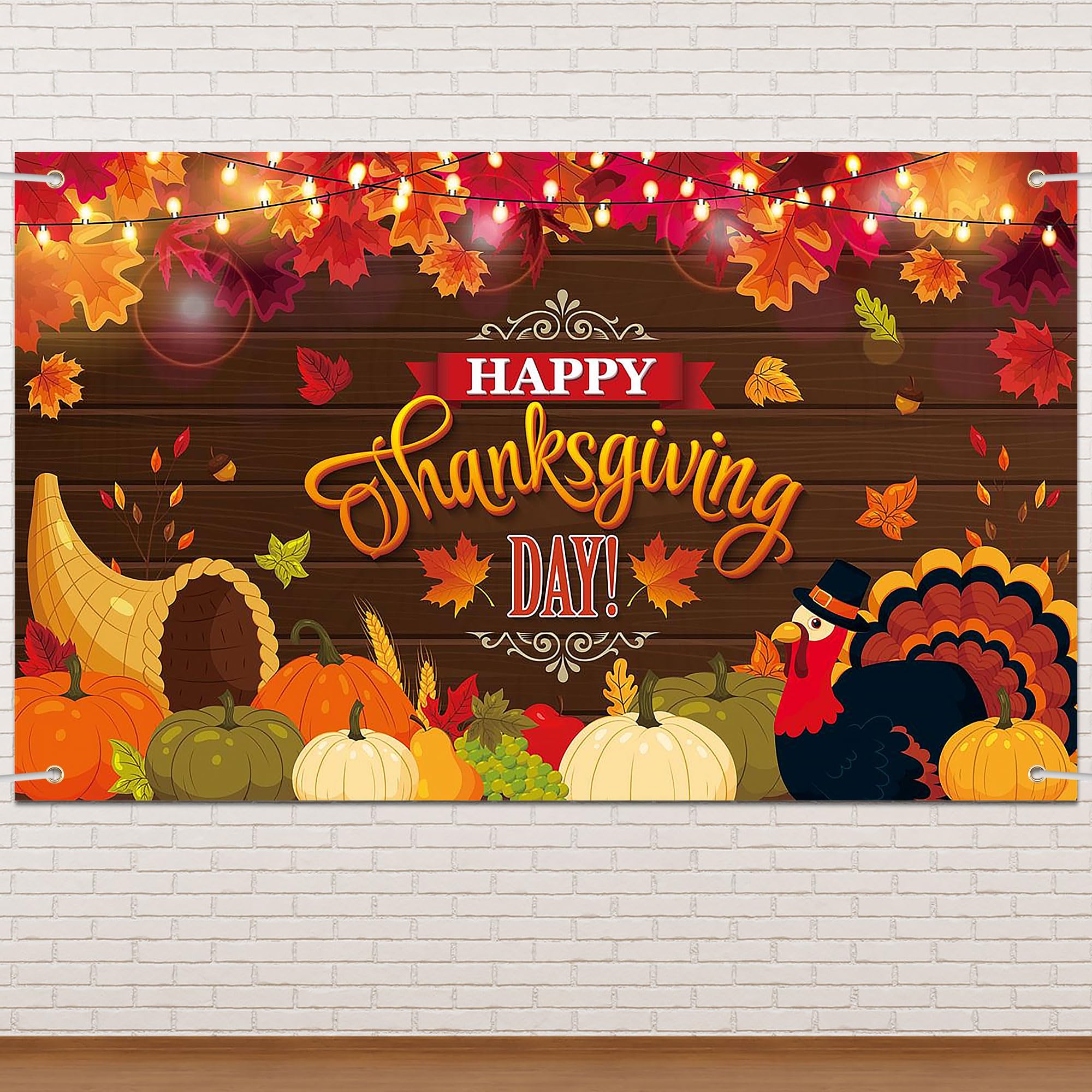 Lucleag Thanksgiving Backdrop Banner Decorations, 70.9 x 43.3In Large Size Background for Fall Decoration, Turkey Pumpkin Banner Photo Backdrop Hanging Decor for Thanksgiving Fall Party Supplies