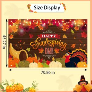 Lucleag Thanksgiving Backdrop Banner Decorations, 70.9 x 43.3In Large Size Background for Fall Decoration, Turkey Pumpkin Banner Photo Backdrop Hanging Decor for Thanksgiving Fall Party Supplies