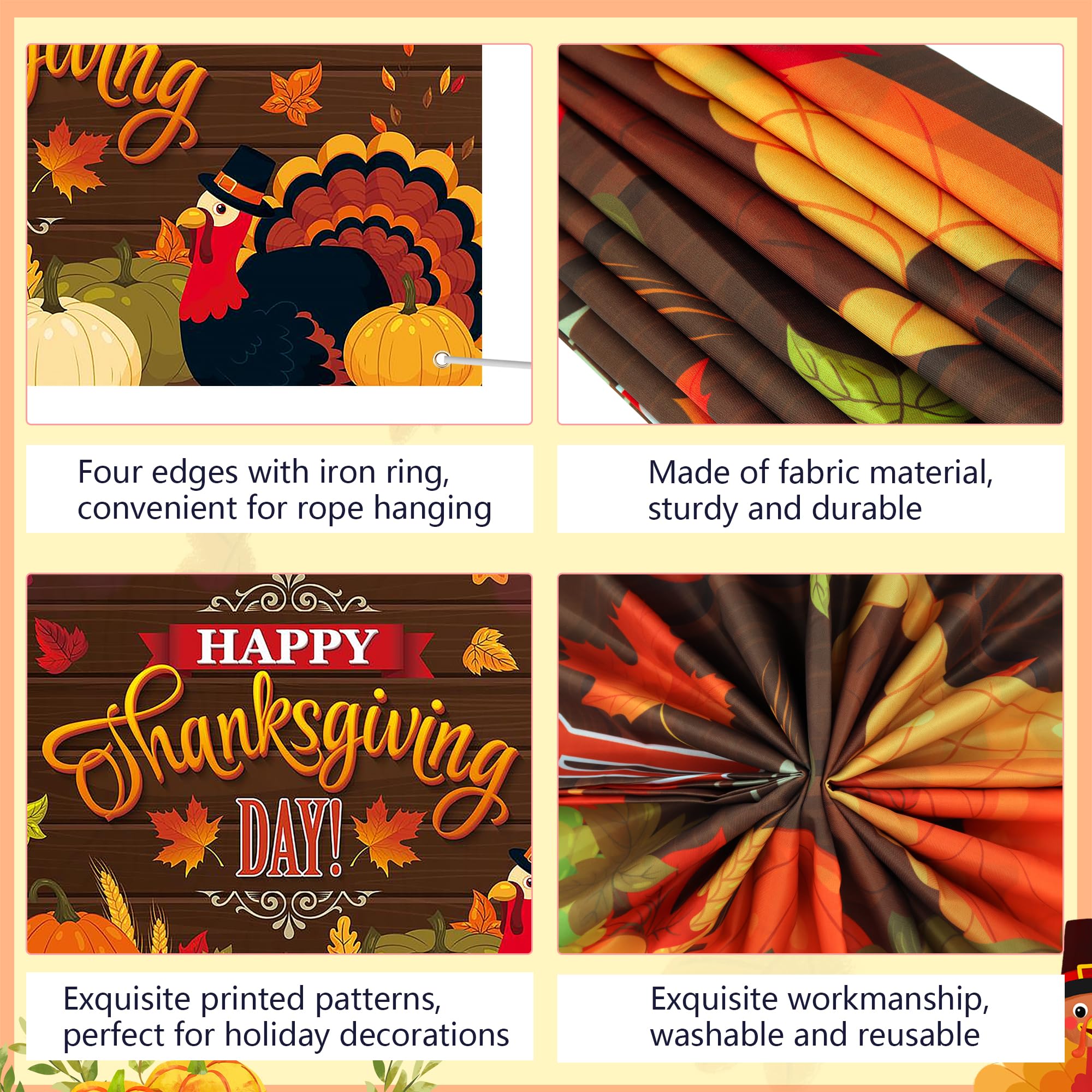 Lucleag Thanksgiving Backdrop Banner Decorations, 70.9 x 43.3In Large Size Background for Fall Decoration, Turkey Pumpkin Banner Photo Backdrop Hanging Decor for Thanksgiving Fall Party Supplies