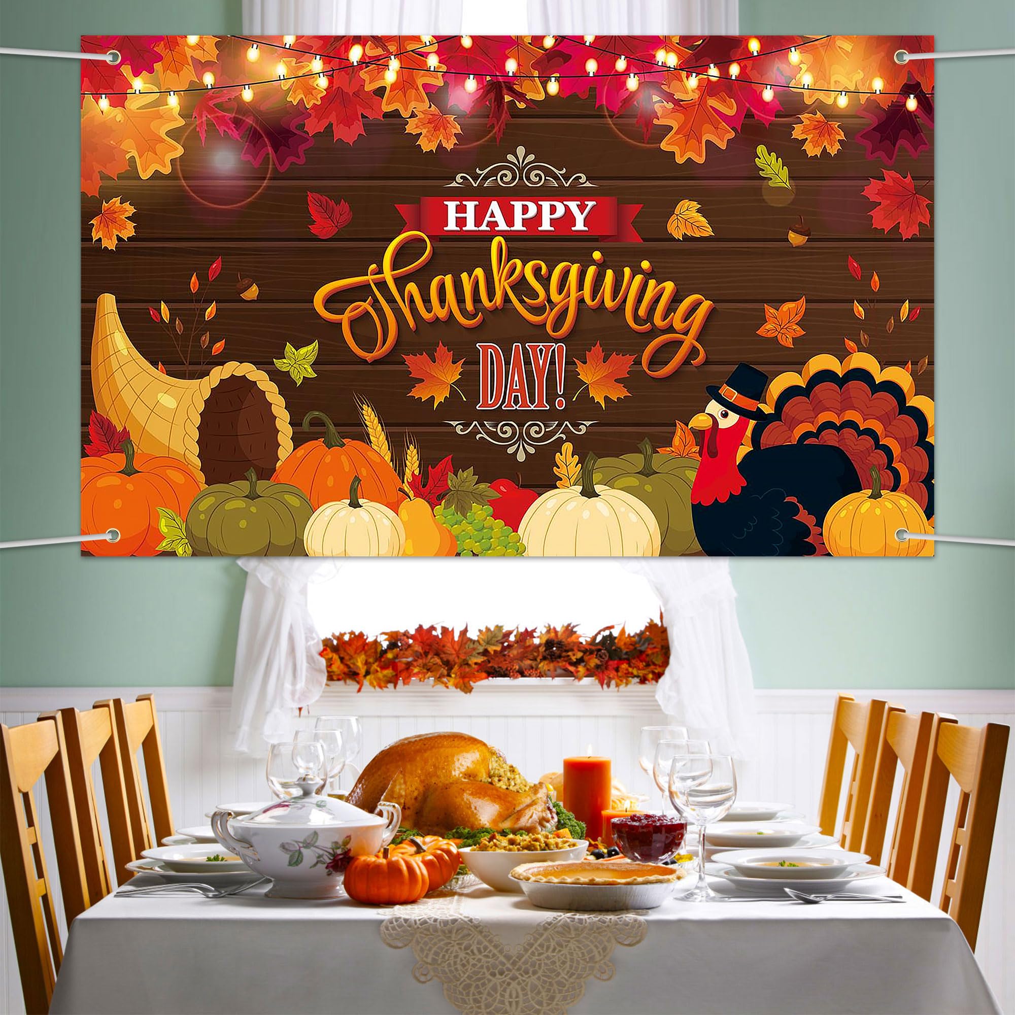 Lucleag Thanksgiving Backdrop Banner Decorations, 70.9 x 43.3In Large Size Background for Fall Decoration, Turkey Pumpkin Banner Photo Backdrop Hanging Decor for Thanksgiving Fall Party Supplies