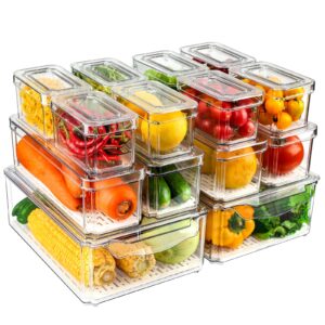 nisilin 14 pack fridge organizers and storage - refrigerator organizer bins with lids, bpa-free fridge organization, fruit storage containers for fridge, vegetable, food, drinks, cereals, clear
