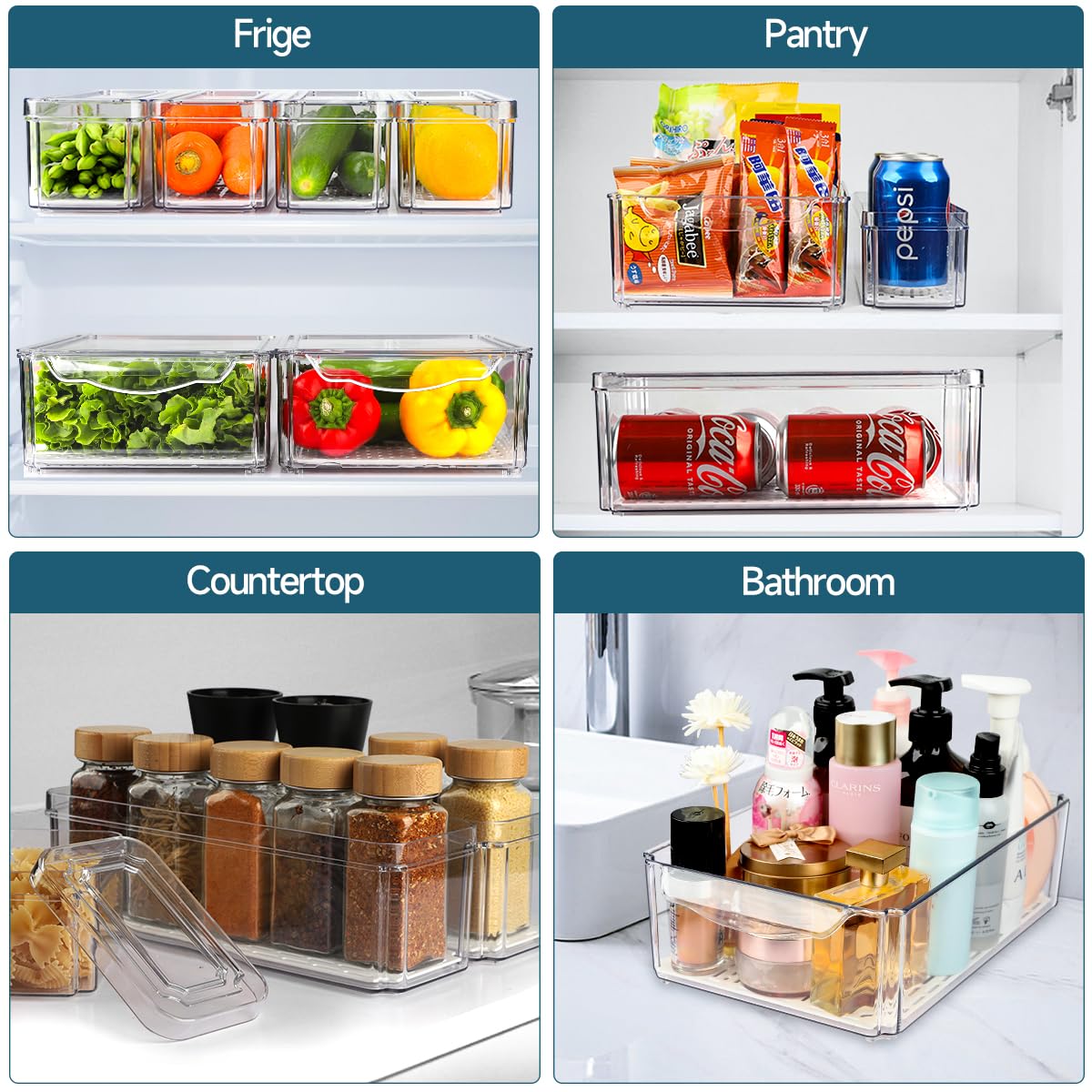 NISILIN 14 Pack Fridge Organizers and Storage - Refrigerator Organizer Bins with Lids, BPA-Free Fridge Organization, Fruit Storage Containers for Fridge, Vegetable, Food, Drinks, Cereals, Clear