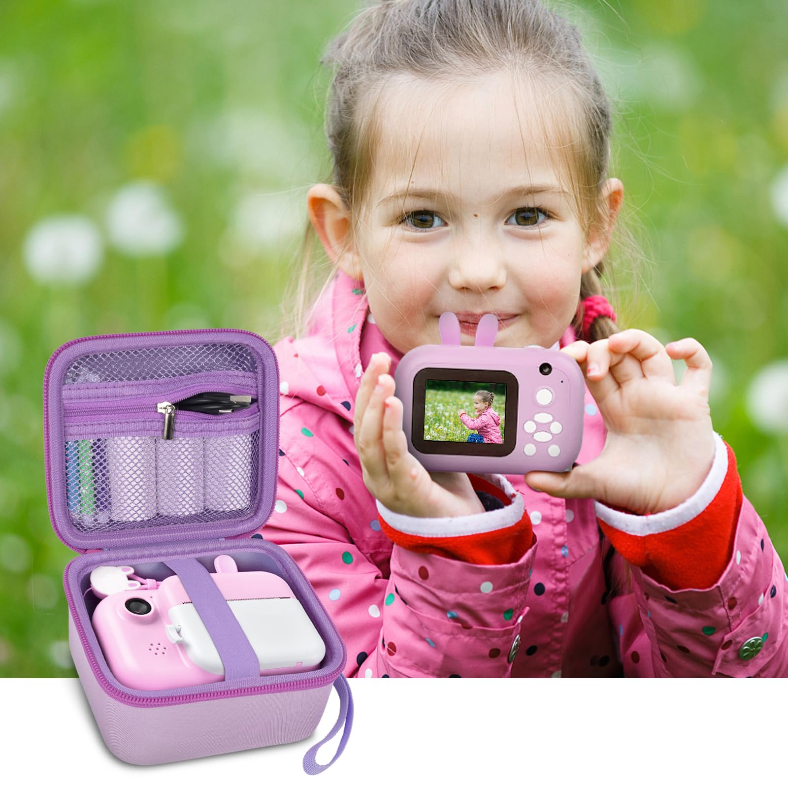 PAIYULE Kids Camera Case for Instant Cameras - Storage Holder Bag Compatible with Digital Video Cameras for Girls and Toddlers - Purple