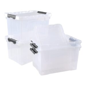 drephia 4 pack 22 l clear plastic storage box with wheels, latch storage bin with lid