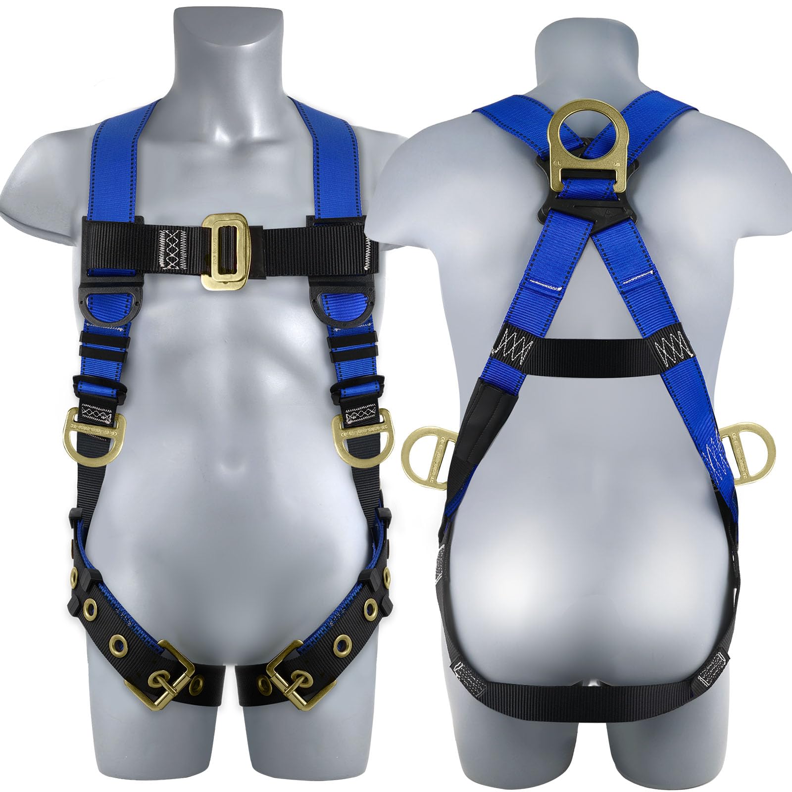 TRSMIMA Safety Harness Fall Protection - Men Full Body Construction Roofing Work Belt with 5 Point Adjustment Back D-Ring Grommet Legs OSHA ANSI