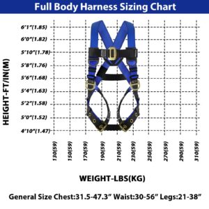 TRSMIMA Safety Harness Fall Protection - Men Full Body Construction Roofing Work Belt with 5 Point Adjustment Back D-Ring Grommet Legs OSHA ANSI