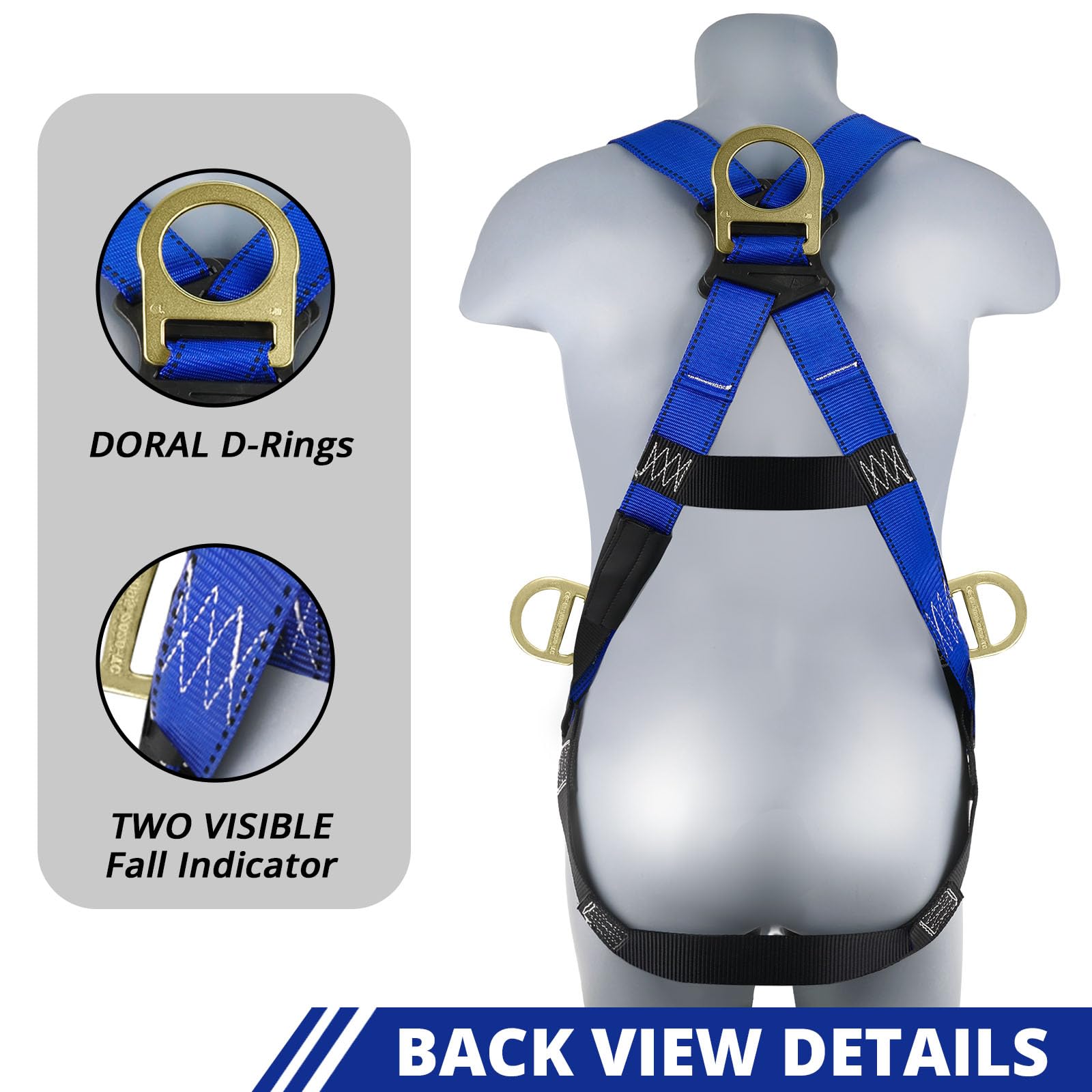 TRSMIMA Safety Harness Fall Protection - Men Full Body Construction Roofing Work Belt with 5 Point Adjustment Back D-Ring Grommet Legs OSHA ANSI