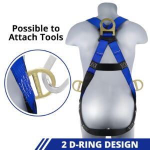 TRSMIMA Safety Harness Fall Protection - Men Full Body Construction Roofing Work Belt with 5 Point Adjustment Back D-Ring Grommet Legs OSHA ANSI