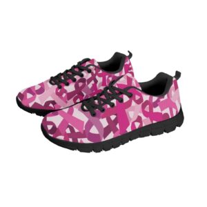 JEOCODY Pink Breast Cancer Women's Sneaker Comfortable Outdoor Walking Running Sport Shoes for Teen Girls