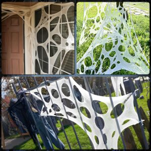 LINAYE Giant Spider Webs with 49" Realistic Spider, 360 Sqft Stretchy Beef Netting with Large Scary Spider, Spider Web Cobwebs Halloween Decorations Decor for Outdoor Indoor Yard