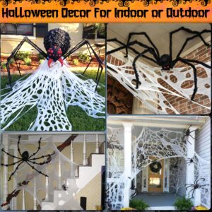 LINAYE Giant Spider Webs with 49" Realistic Spider, 360 Sqft Stretchy Beef Netting with Large Scary Spider, Spider Web Cobwebs Halloween Decorations Decor for Outdoor Indoor Yard