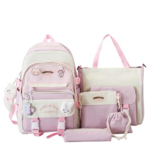 mifjnf 5pcs kawaii backpack cute backpack for school aesthetic backpack kawaii school supplies backpack set with accessories (pink)