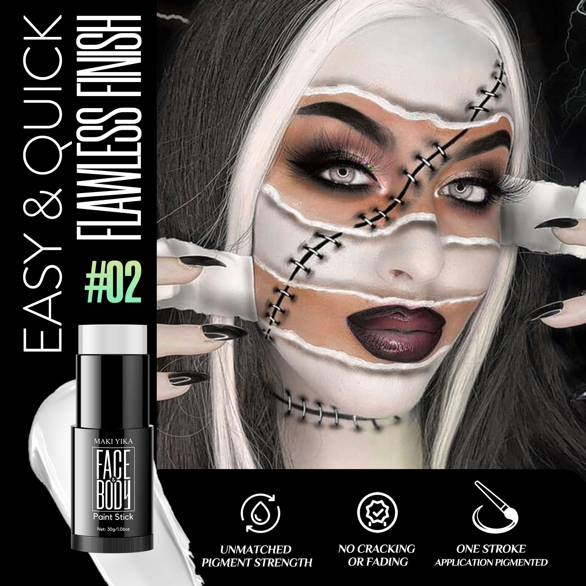 White Face Body Paint Stick, Eye Black Sticks for Sports, Non Toxic SFX Makeup For Ghost Skeleton Halloween Costume Cosplay (White)