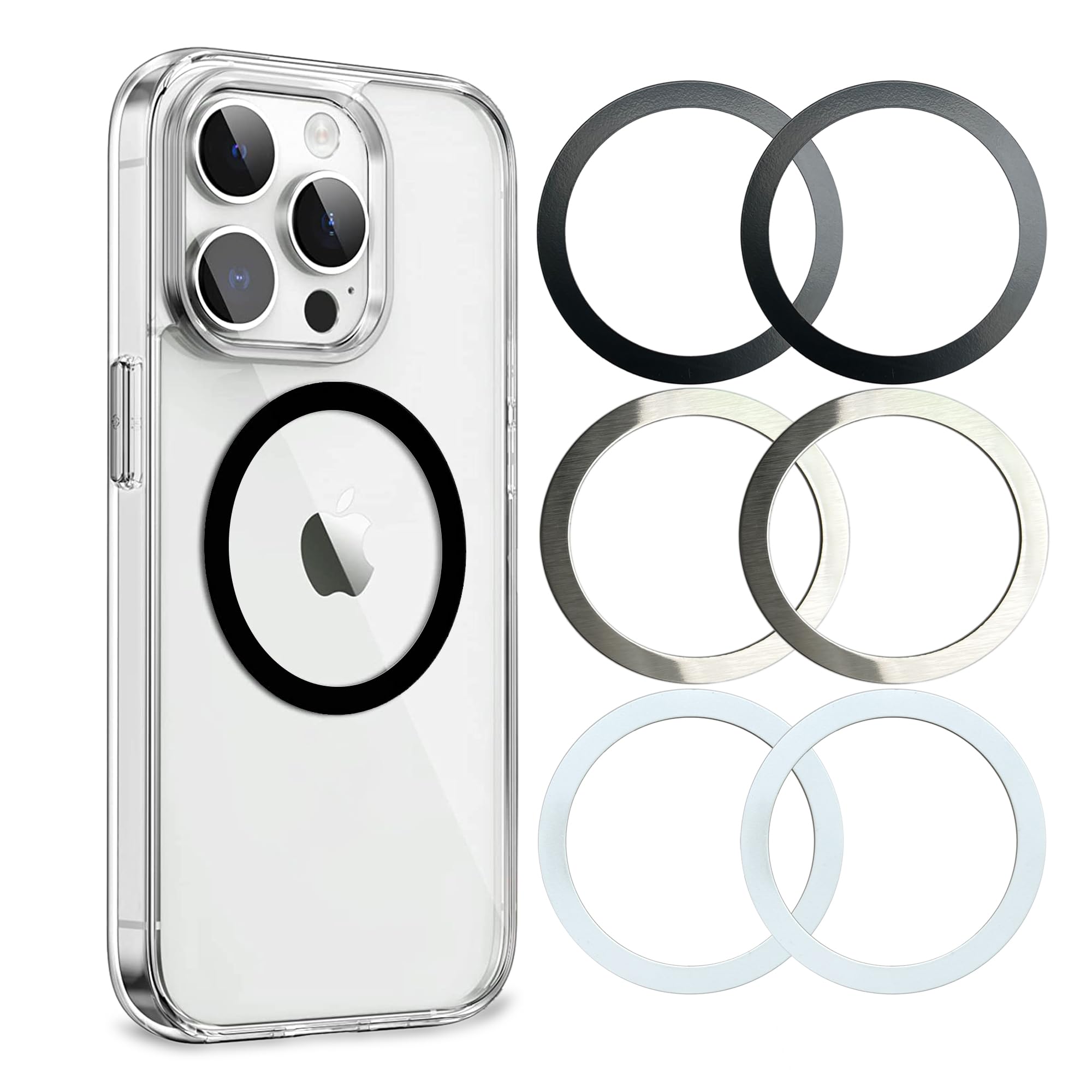 Aothey Universal Metal Rings Compatible with Magsafe Sticker - (Black&Silver&White)