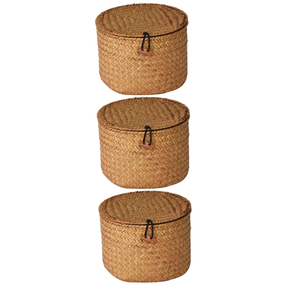 Zerodeko 3pcs Storage Box with Lid Wicker Baskets Wicker Basket with Lid Seagrass Storage Woven Toilet Paper Storage Basket Storage Basket for Shelves Round Seaweed Clamshell Shelf Basket