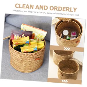 Zerodeko 3pcs Storage Box with Lid Wicker Baskets Wicker Basket with Lid Seagrass Storage Woven Toilet Paper Storage Basket Storage Basket for Shelves Round Seaweed Clamshell Shelf Basket