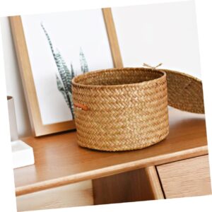 Zerodeko 3pcs Storage Box with Lid Wicker Baskets Wicker Basket with Lid Seagrass Storage Woven Toilet Paper Storage Basket Storage Basket for Shelves Round Seaweed Clamshell Shelf Basket