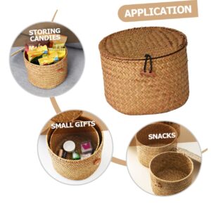 Zerodeko 3pcs Storage Box with Lid Wicker Baskets Wicker Basket with Lid Seagrass Storage Woven Toilet Paper Storage Basket Storage Basket for Shelves Round Seaweed Clamshell Shelf Basket