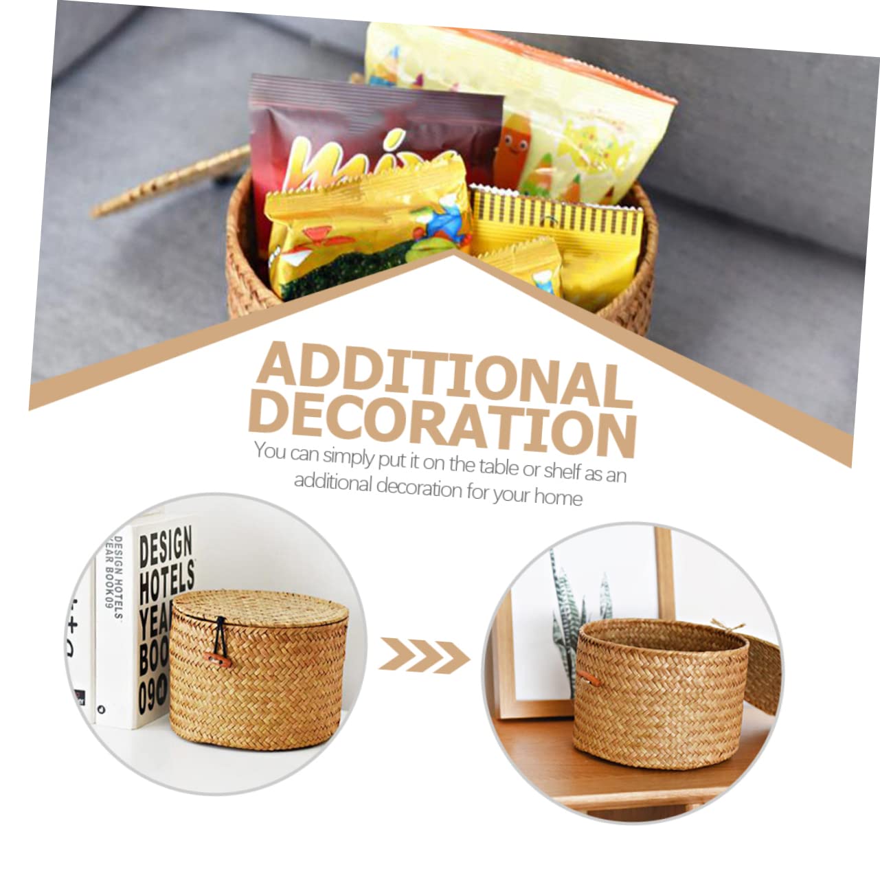 Zerodeko 3pcs Storage Box with Lid Wicker Baskets Wicker Basket with Lid Seagrass Storage Woven Toilet Paper Storage Basket Storage Basket for Shelves Round Seaweed Clamshell Shelf Basket