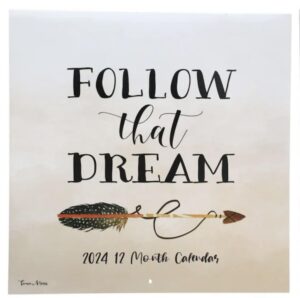 eabc 2024 wall calendar follow that dream 12 month illustrated art arrow decoration plan ahead at a glance 11' x 11" (bundle with kcbrand sticker/gel pen) home office inspiration quotes