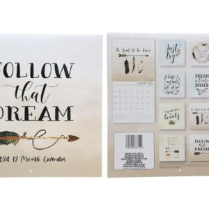 EABC 2024 Wall Calendar FOLLOW that DREAM 12 Month Illustrated Art Arrow Decoration Plan Ahead At A Glance 11' x 11" (bundle with KCBrand Sticker/gel pen) Home Office Inspiration Quotes